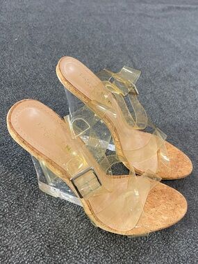 Fashion Nova Clear PVC Cork Wedge Sandals